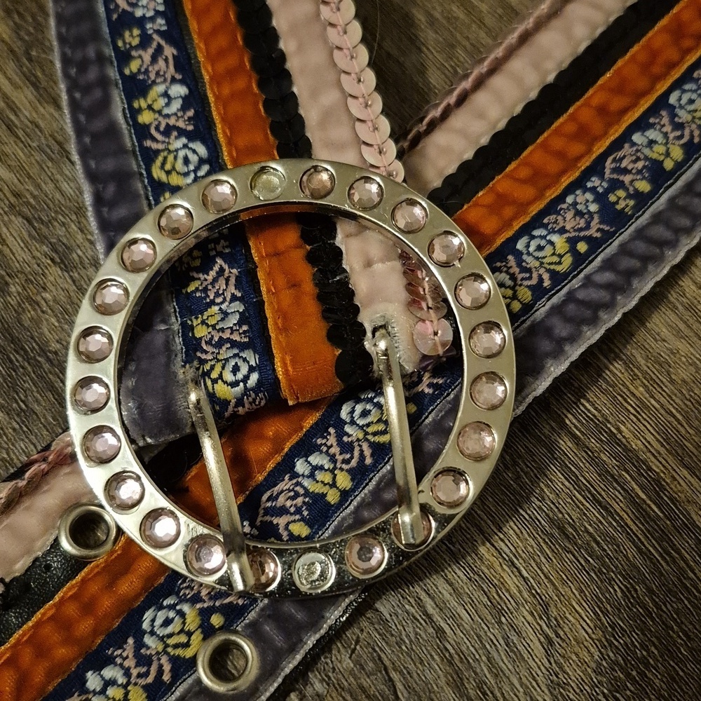 Bohemian Multicolor Embroidered Rhinestone Belt - Picture 3 of 5